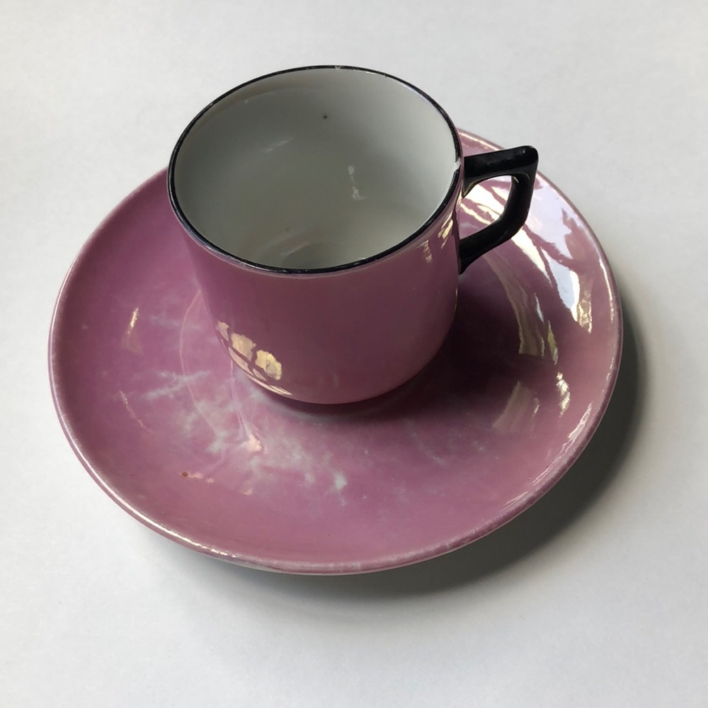 Pink Lusterware German demitasse cup & saucer